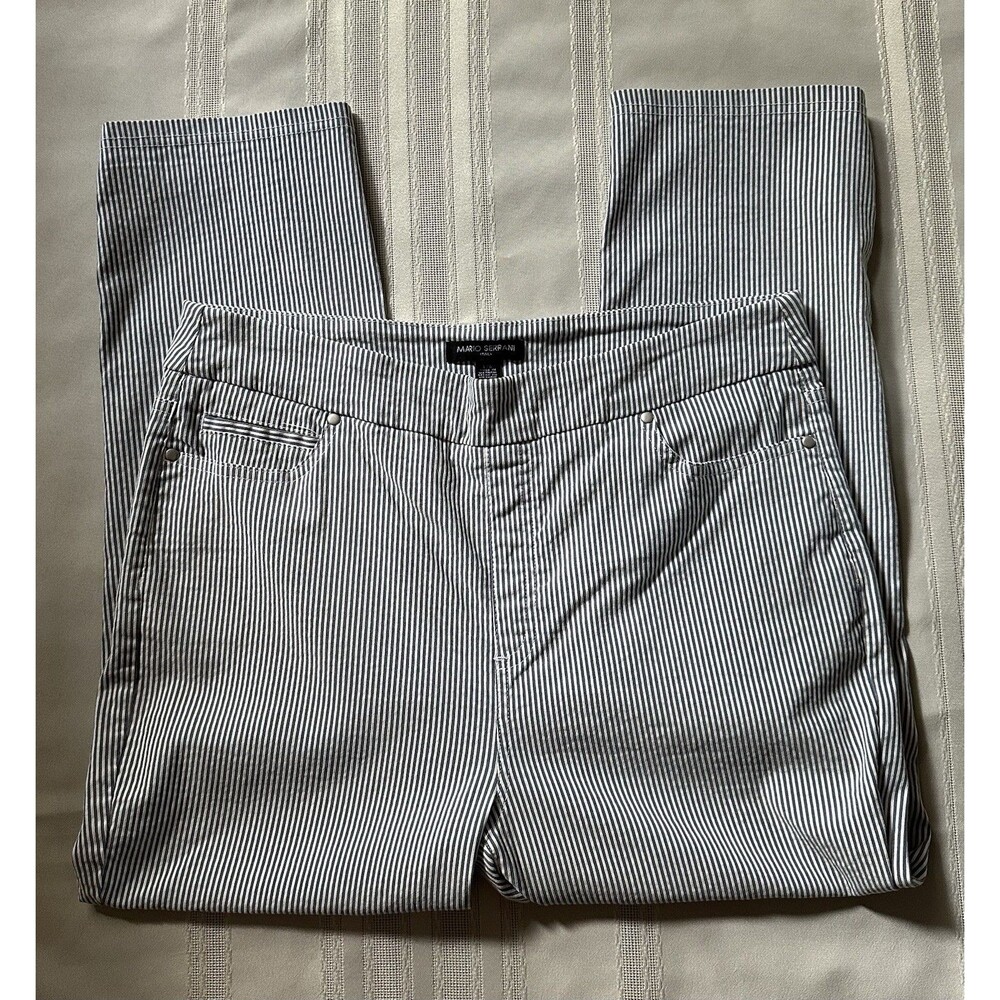 Mario Serrani Italy Pants Womens Large Blue / White Striped Comfort Stretch EUC